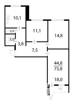 3-к квартира, вторичка, 74м2, 8/16 этаж