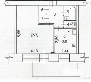 1-к квартира, вторичка, 36м2, 2/6 этаж
