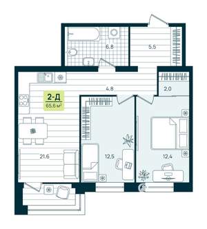 2-к квартира, вторичка, 66м2, 3/15 этаж
