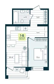 1-к квартира, вторичка, 47м2, 6/15 этаж