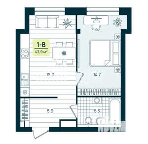 1-к квартира, вторичка, 44м2, 2/16 этаж