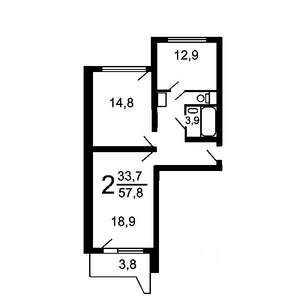 2-к квартира, вторичка, 58м2, 15/16 этаж