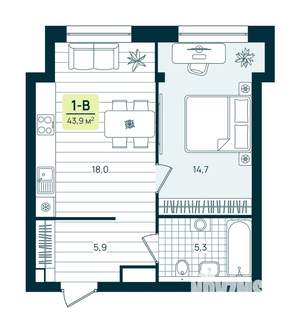 1-к квартира, вторичка, 44м2, 11/15 этаж